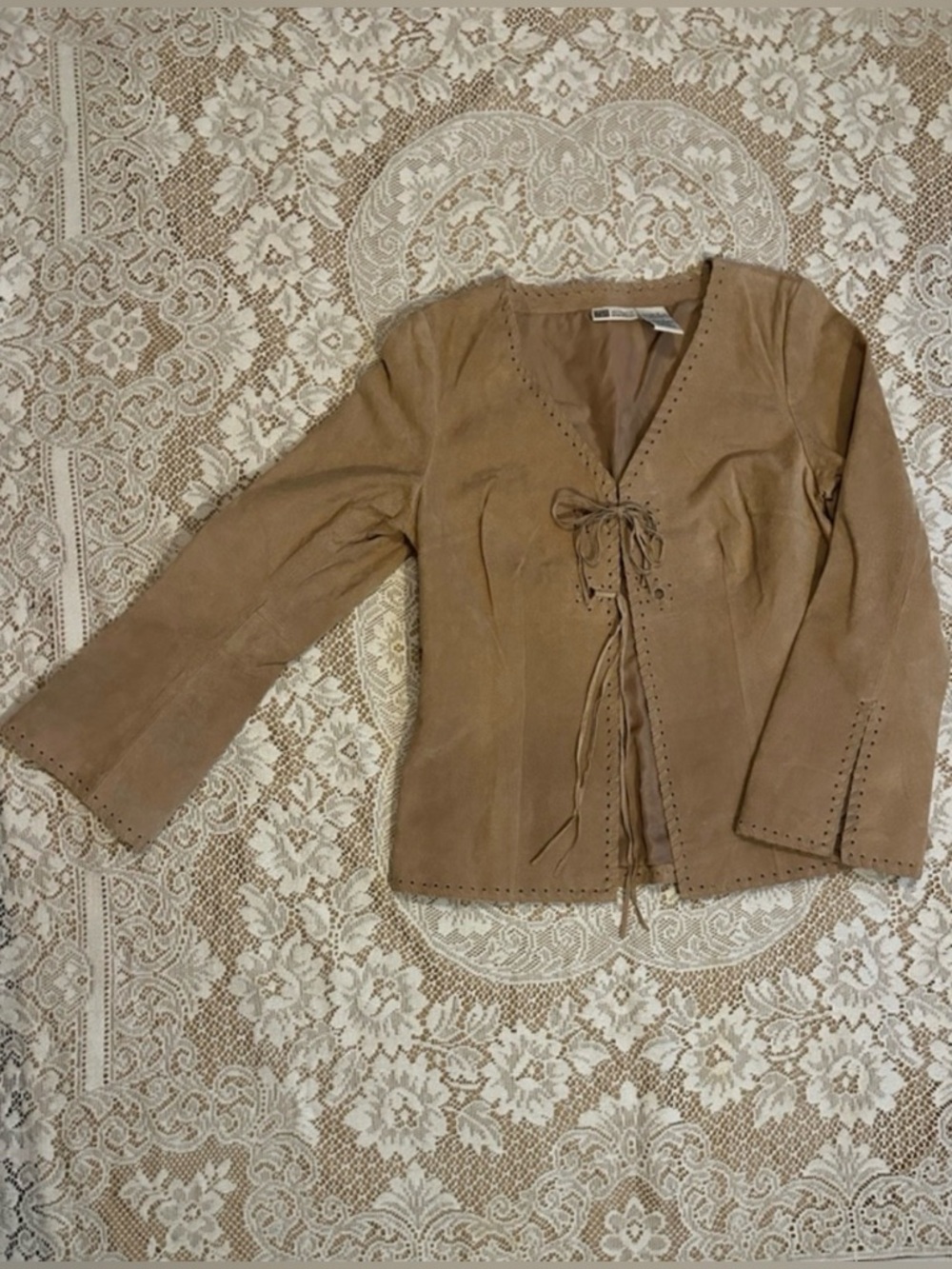 Faded Glory Suede Lace-Edge Leather Jacket, Tan, Size M